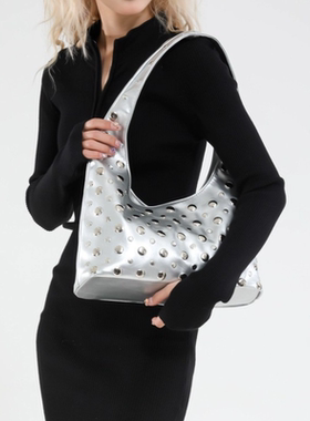 JW stylish 复古玳瑁铆钉包包女时尚小众腋下包百搭单肩包手提包