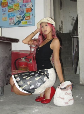 JW stylish 复古红色铆钉蝴蝶结单鞋女夏季浅口一脚蹬增高芭蕾鞋