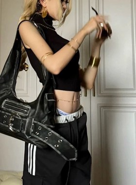 JW stylish 复古美式时尚辣妹腋下包大容量百搭甜酷机车大包包