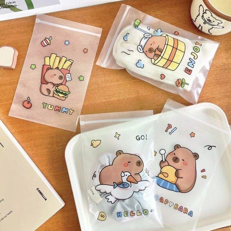 可爱卡通封口袋滑条自封袋网红卡皮巴拉密封袋食品烘焙包装袋收纳