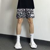 新款 潮牌透气网眼运动三分裤 美式 男女款 复古 豹纹短裤 夏季