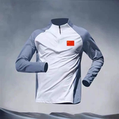 红旗拼接长袖 田径骑行训练服体育生速干跑步男女半拉链训练长t恤