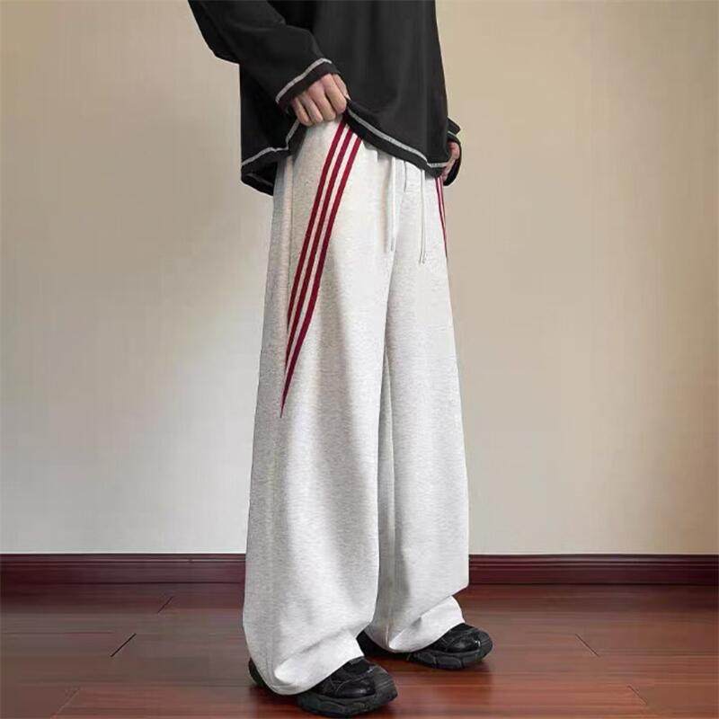 美式三条杠拼接休闲长裤男女同款春秋高街阔腿裤子垂坠感运动长款