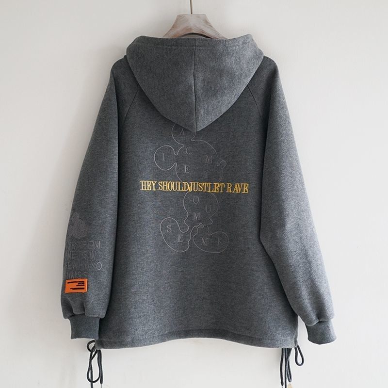 加肥加大码300斤秋冬加绒米奇刺绣连帽外套女胖mm宽松开衫卫衣240