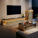 落地电视柜茶几组合客厅2025新款 小户型实木轻奢高级感带灯地柜