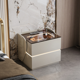 多功能床头柜无线充电2024新款主卧智能气氛灯简约现代极简收纳柜