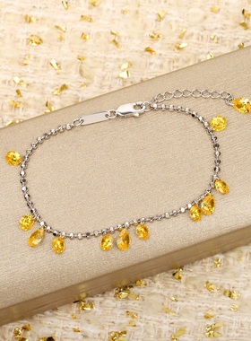 高定黄水晶泪碎星河手链】通体925纯银镀18k金保色手环网红明星款