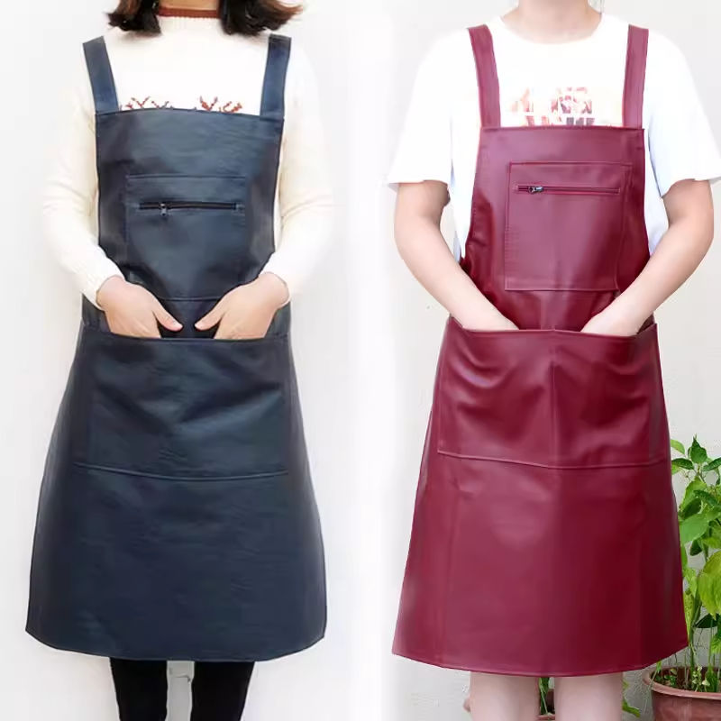 韩版背心式软皮防水围裙加厚食堂厨房PU防油皮革围裙家用女士厨房