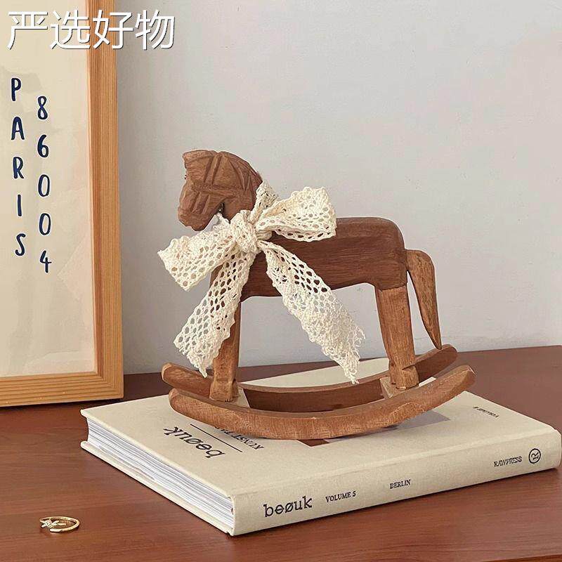【全国包邮】复古怀啡旧木马件风卧室咖店样板间摇摇马木桌面实装