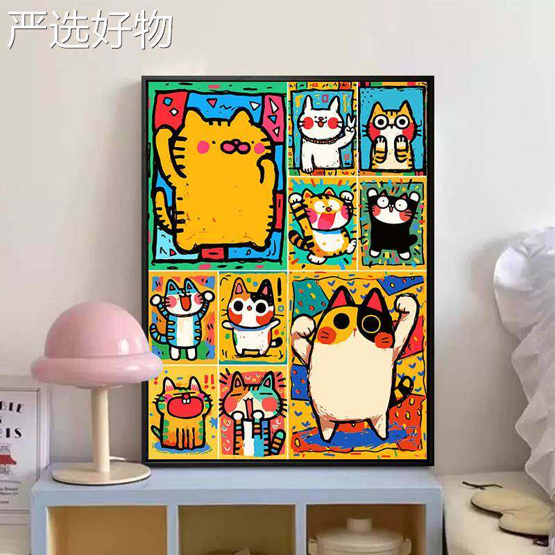 【全国包邮】多巴胺可爱小狗猫咪厅梳妆童台摆画趣味通儿房挂画客