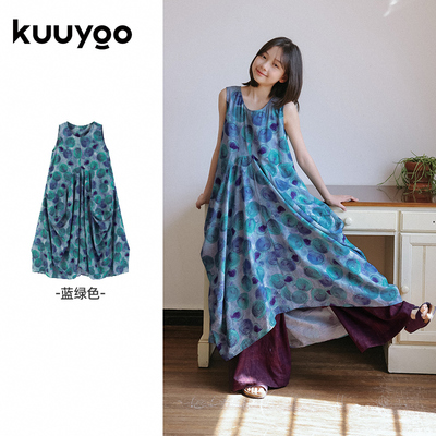 KUUYOO立体裁剪无袖波点连衣裙中大童夏季宽松背心长裙女童裙子 — 1