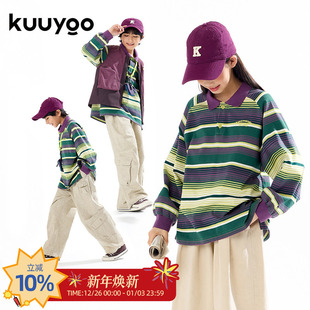 中大童春季 KUUYOO Paly条纹POLO衫 全棉双纱条纹儿童上衣 Let
