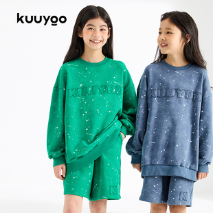 子兩件套春裝 KUUYOO原創(chuàng)潑墨衛(wèi)衣春款 套裝 兒童上衣男女童褲 設(shè)計(jì)感