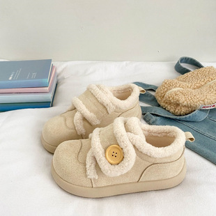 时尚加绒加厚棉鞋女2025冬季新款魔术贴百搭休闲鞋子保暖毛毛女鞋
