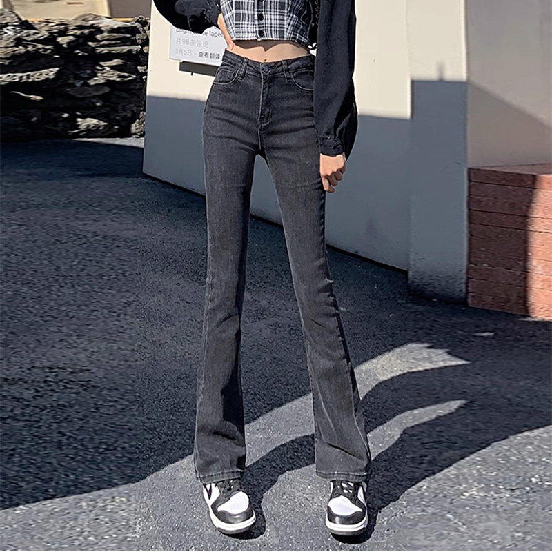 黑灰色微喇牛仔裤女2025年夏季薄款弹力高腰显瘦修身小个子喇叭裤