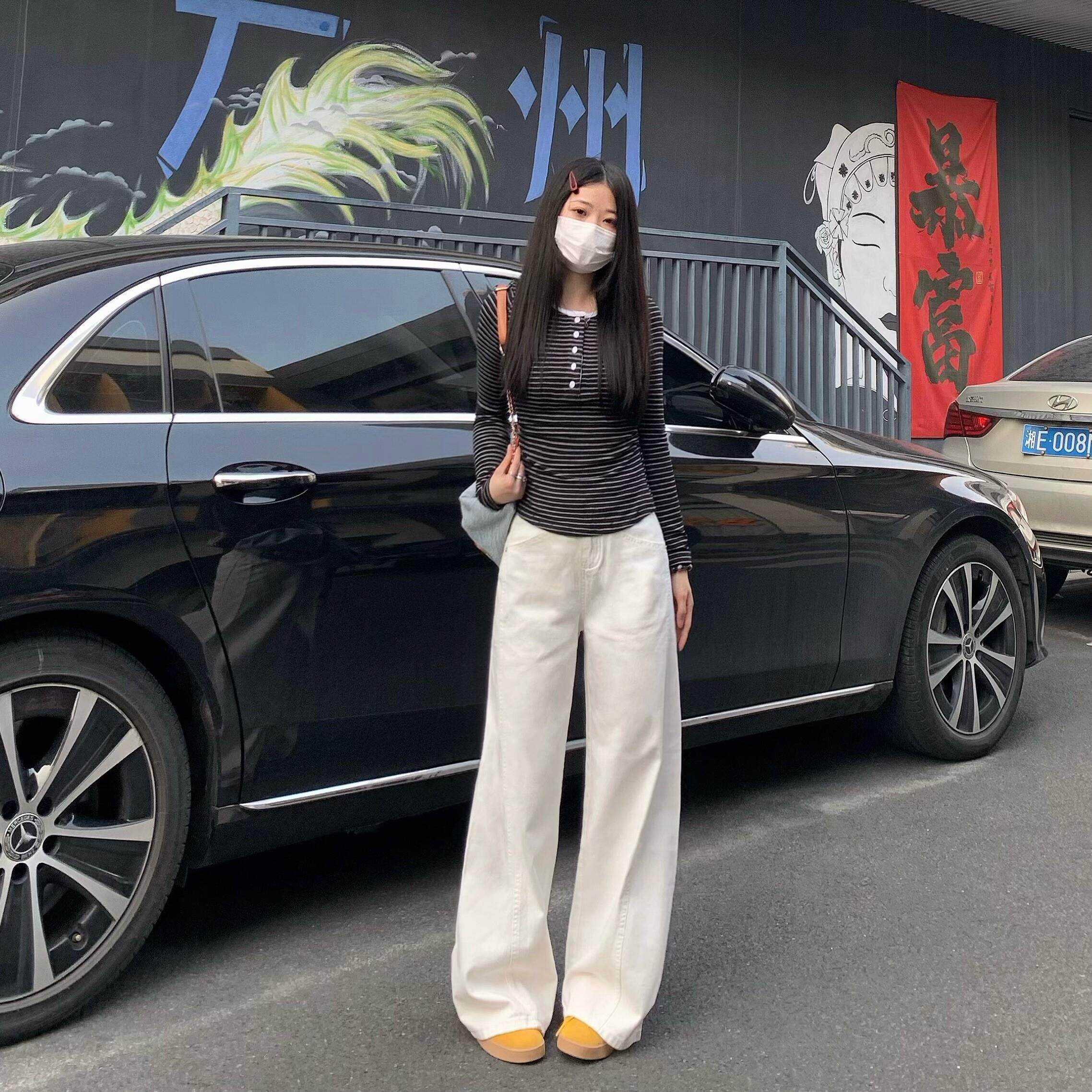 纯哥家白色高腰牛仔裤女2