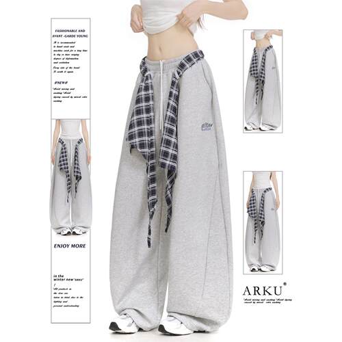 ARKU美式格子屁帘叠穿弯