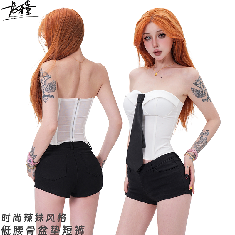 辣妹骨盆垫休闲 裤紧身低腰女丰胯黑色短裤夏超短牛仔热裤显瘦百