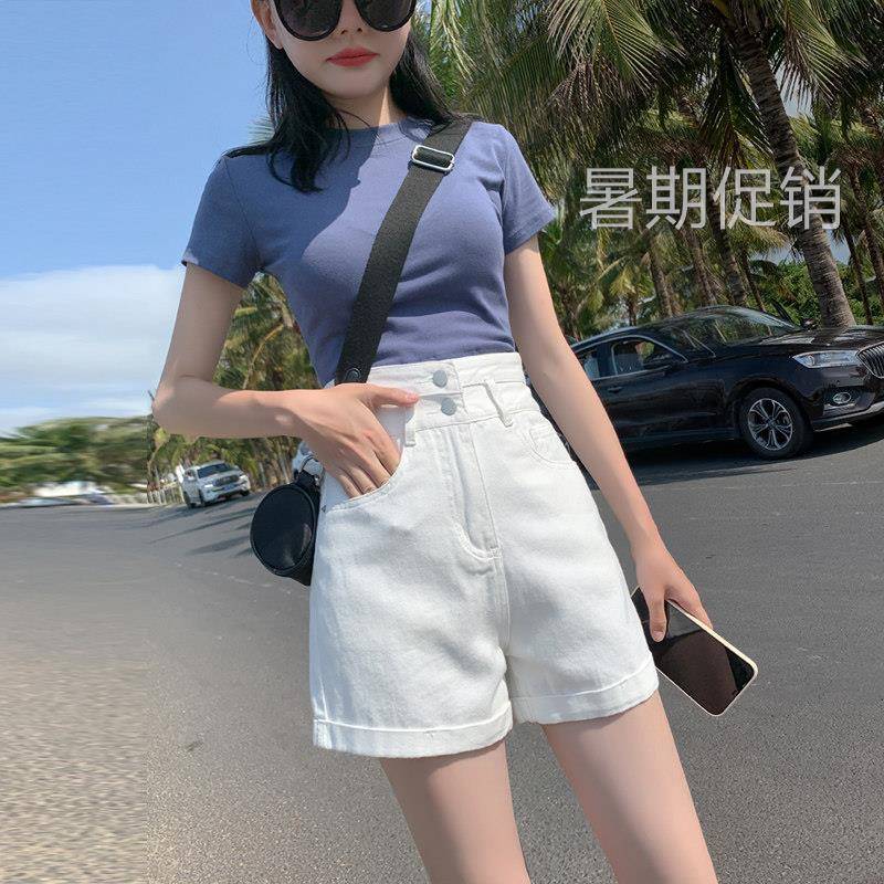 白色宽松牛仔短裤女2025夏日女士广州新塘高腰a字阔腿卷边软热裤