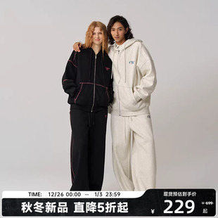 外套男女款 CANOTWAIT_athome系列复古彩标抓绒连帽卫衣卫裤 套装