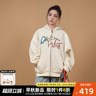 陈伟霆CANOTWAIT彩色印花拉链连帽外套男女情侣休闲宽松早春新款