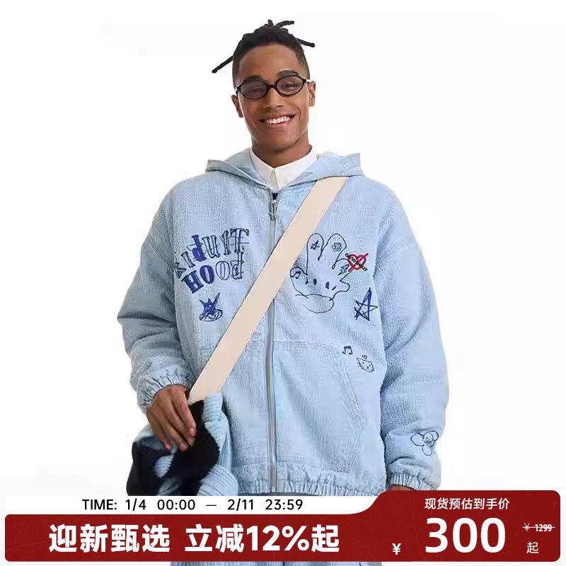 【陈伟霆】CANOTWAIT涂鸦风水洗夹棉连帽牛仔外套纯棉宽松百搭潮,男装,牛仔外套,淘宝优惠券,粉丝福利购,淘宝优惠卷