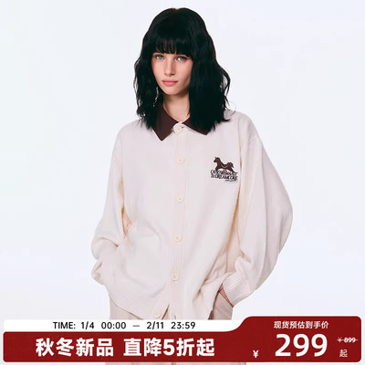 陈伟霆CANOTWAIT童话撞色宽松翻领含羊毛毛衣开衫秋冬新品男女