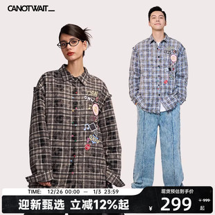 陈伟霆CANOTWAIT格纹棉服加厚男女外套秋冬衬衫 宽松保暖情侣休闲