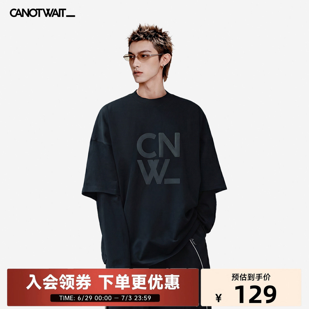 陈伟霆CANOTWAIT立体大logo短袖T恤男士情侣纯棉宽松夏