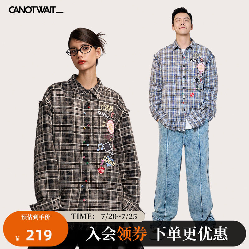 陈伟霆CANOTWAIT格纹棉服加厚男女外套秋冬衬衫宽松保暖情侣休闲