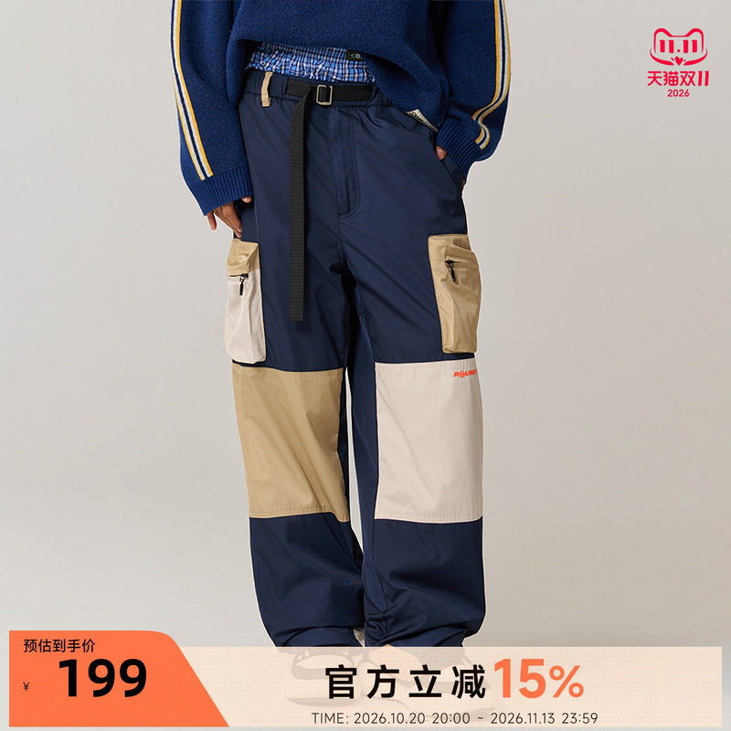 【双11大促】CANOTWAIT ROUNDTWO联名拼色多口袋工装长裤宽松直筒
