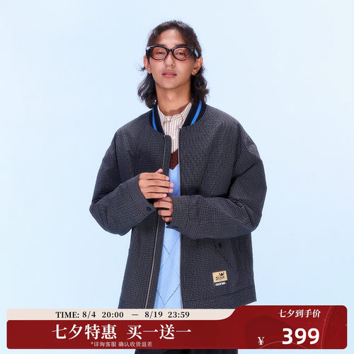 【买1送1】迪士尼联名史迪奇系列立体贴布格纹拉链夹克外套秋冬季