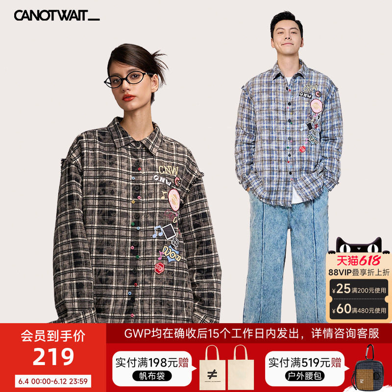 陈伟霆CANOTWAIT格纹棉服加厚男女外套秋冬衬衫宽松保暖情侣休闲
