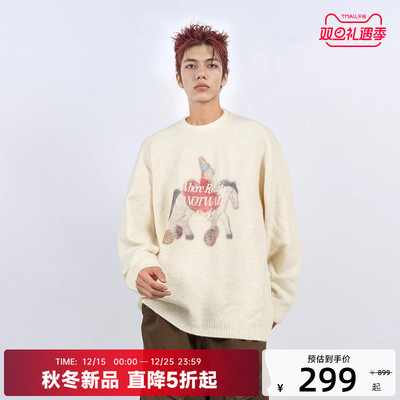 陈伟霆CANOTWAIT梦游童话小马印花套头毛衣秋冬季圆领针织男女