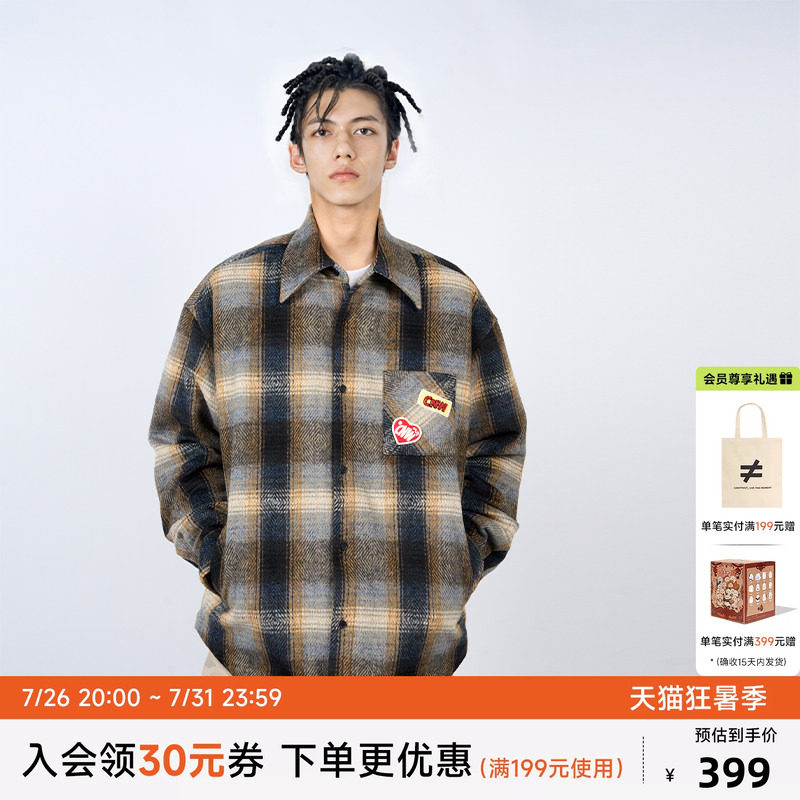 CANOTWAIT 复古渐变格纹长袖衬衫棉服外套秋冬情侣款设计感休闲