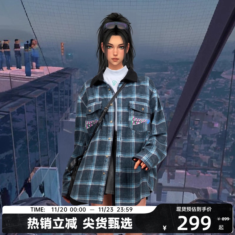 【陈伟霆】CANOTWAIT_S.W.SMILEY联名系列格纹长袖衬衫百搭潮流款