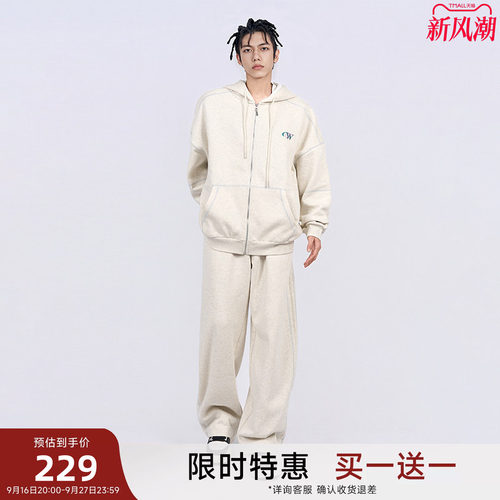 CANOTWAIT_athome系列复古彩标抓绒卫裤休闲百搭男女款秋冬季潮