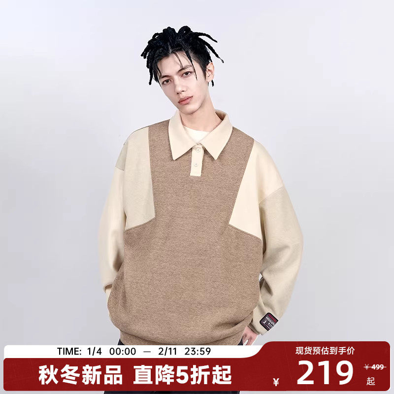 CANOTWAIT  Smiley联名拼色POLO长袖卫衣外套男女款休闲百搭上衣