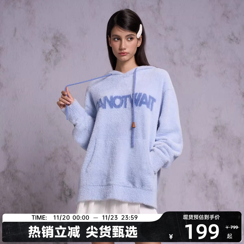 陈伟霆CANOTWAIT 仿貂毛经典LOGO毛衣帽衫宽松男女款百搭青春潮牌