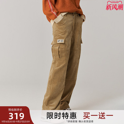 【买1送1】CANOTWAIT ROUND TWO联名美式复古多口袋灯芯绒长裤男