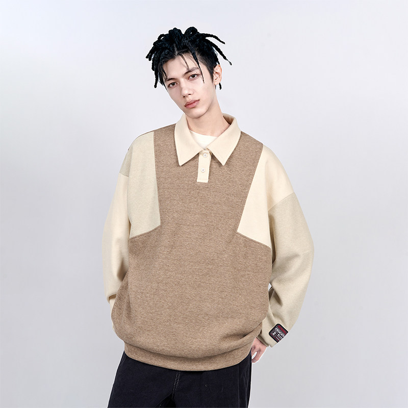 CANOTWAIT  Smiley联名拼色POLO长袖卫衣外套男女款休闲百搭上衣