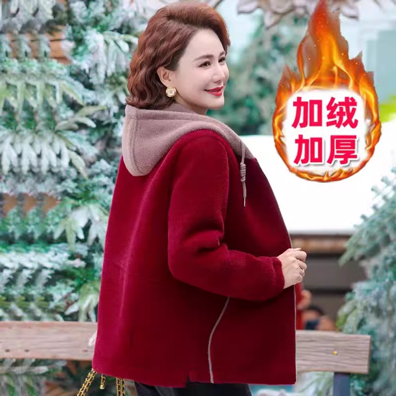 洋气妈妈冬装加绒加厚呢子短外套