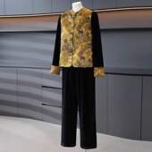 新中式 中老年女国风马甲T恤三件套 2025新款 妈妈秋装 丝绒高贵套装