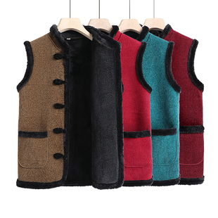 中老年妈妈装盘扣2024新款内搭春秋季阔太太老人衣服立领坎肩背心