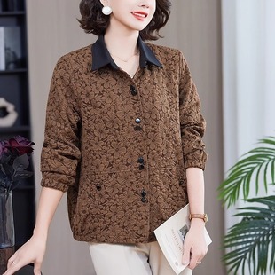 2025年新款妈妈春装女款提花外套中老年春秋装洋气翻领夹克衫上衣