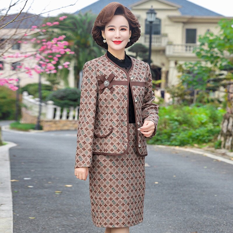 妈妈套装裙两件套春装洋气小香风外套40岁中老年女春秋气质连衣裙