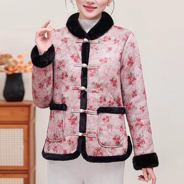 新中式盘扣加厚立领小花袄棉衣女中老年妈妈冬装加绒保暖洋气外套,女装/女士精品,中老年女装,淘宝优惠券,粉丝福利购,淘宝优惠卷