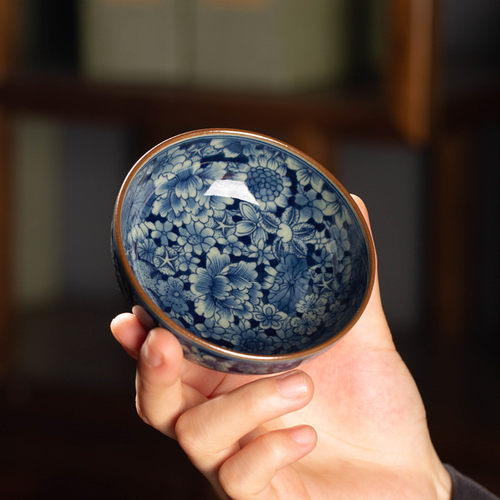 景源春复古釉下彩陶瓷中式主人杯