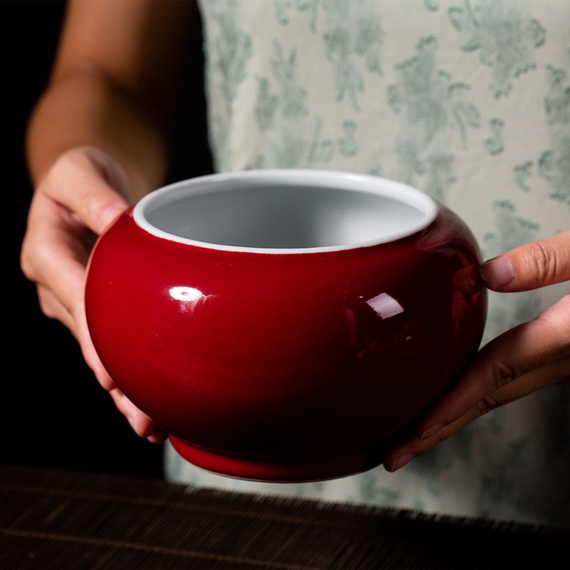 霁红陶瓷家用大茶洗景德镇手工仿古祭红杯洗颜色釉功夫茶具茶渣缸