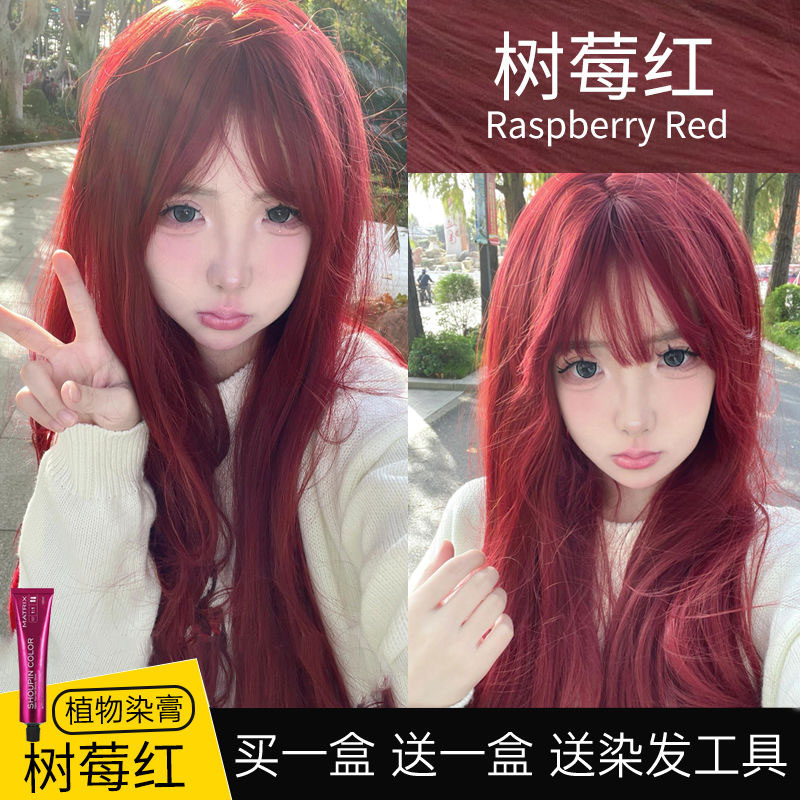 树莓红染发剂学生植物理发店专用染发膏2025显白深红色新款流行色